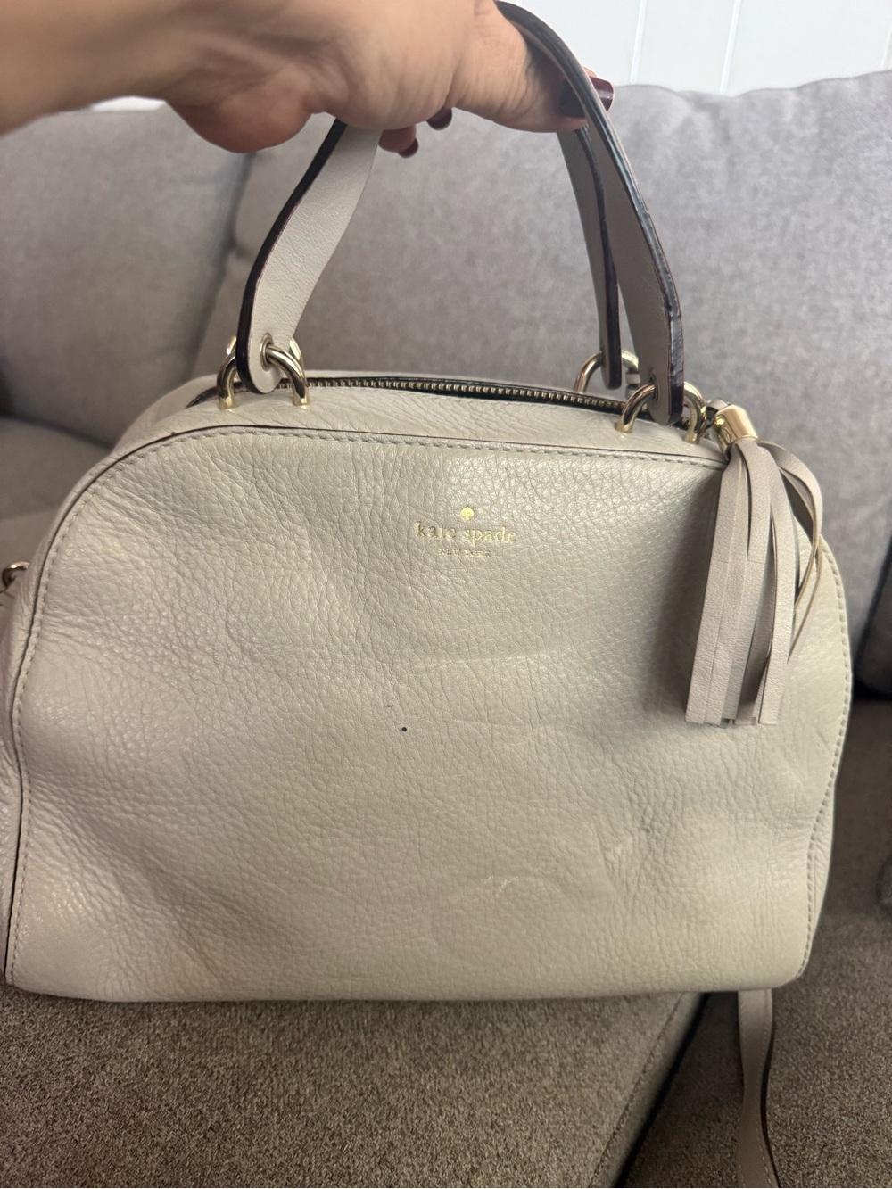 kate spade Pebbled Leather Satchel in Light Beige
